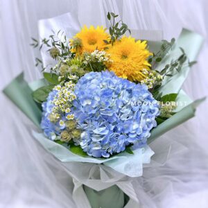 畢業花束, 訂畢業花束, Moon Florist- 藍色繡球花x向日葵01