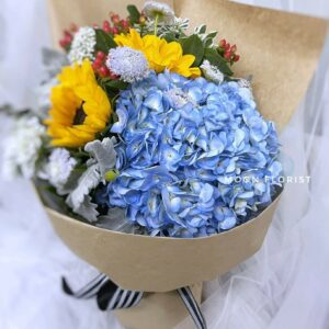畢業花束, 訂畢業花束, Moon Florist- 藍色繡球花x向日葵06