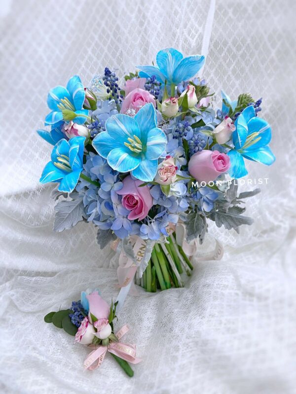 結婚花球, 襟花, Moon Florist -鮮花花球藍色鬱金香06