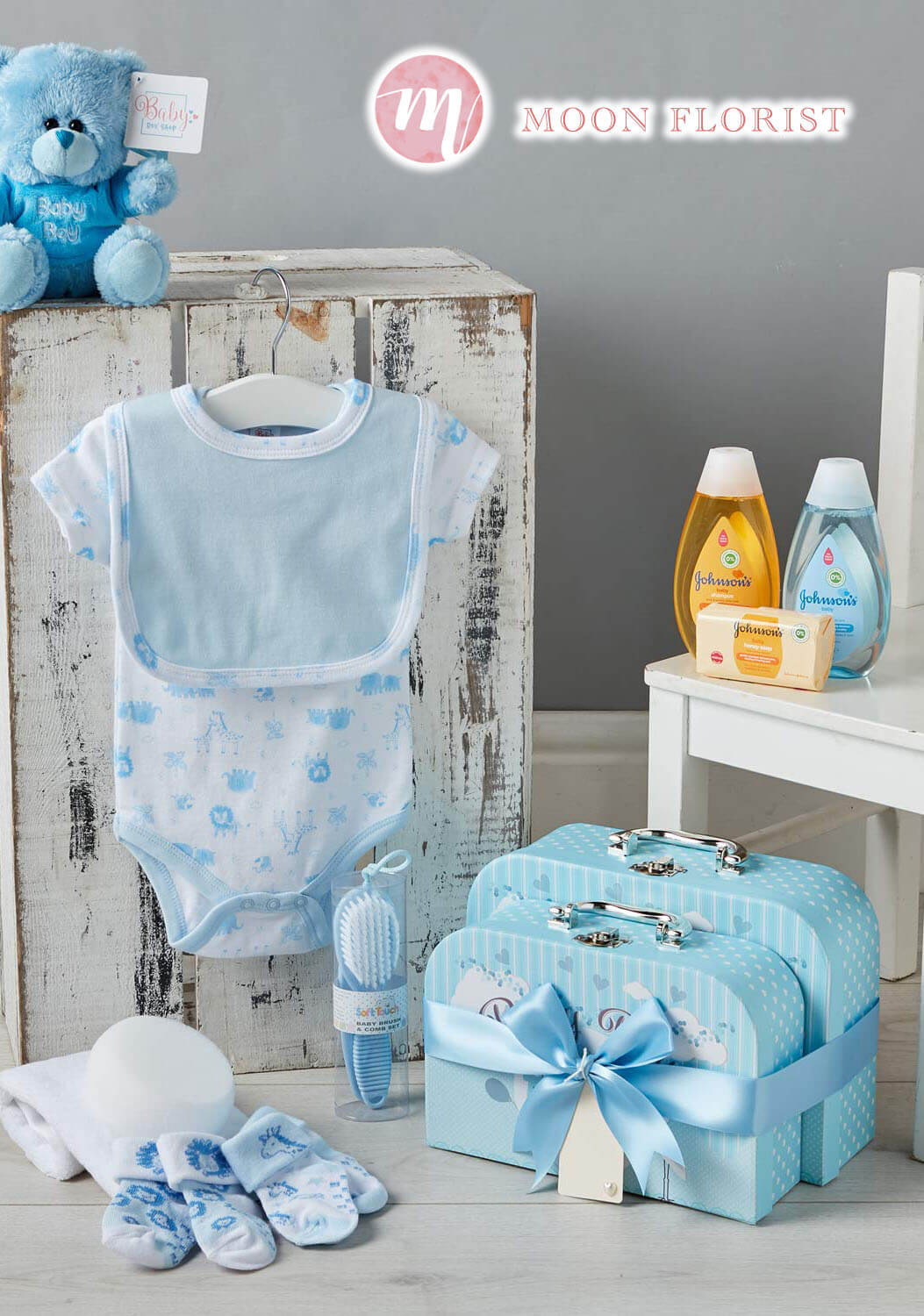 BB禮物籃, 初生嬰兒禮物, Moon Florist - blue cloth set